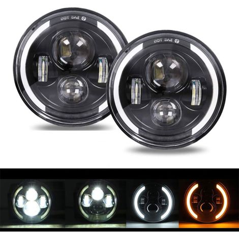 Paire 7” Phare de Travail 4 Lentilles Angel Eyes 4 Modes Eclairages Rond Noir Feux LED Off Road Feu (1/5)