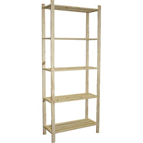 Centrale Brico – Etagère pin 5 tablettes – Dimensions l.70 x P.30 x H.170 cm – Charge max 30 kg par tablette – Finition brut à peindre