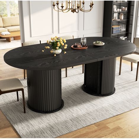 Mesa extensible 150-190/80/75 cm negra con almacenaje oculto y estructura metálica (1/5)