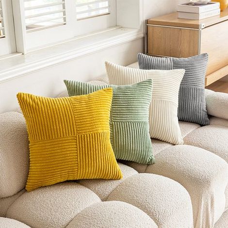4 fodere per cuscini Boho,45 x 45 cm,con motivo a croce,fodere decorative in velluto a coste,fodere moderne per divano,bianco arancione (1/5)