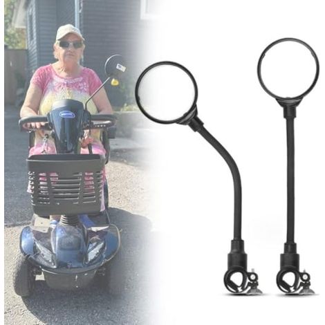 Rétroviseur grand angle rotatif à 360° (2), adapté aux scooters et fauteuils roulants pour personnes âgées, vision claire et dégagée, noir résistant et léger (1/5)