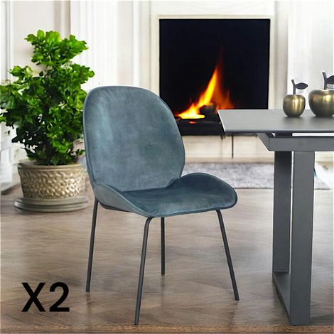 Chaise contemporaine en velours bleu glacier FLORENCE (lot 2) (1/5)