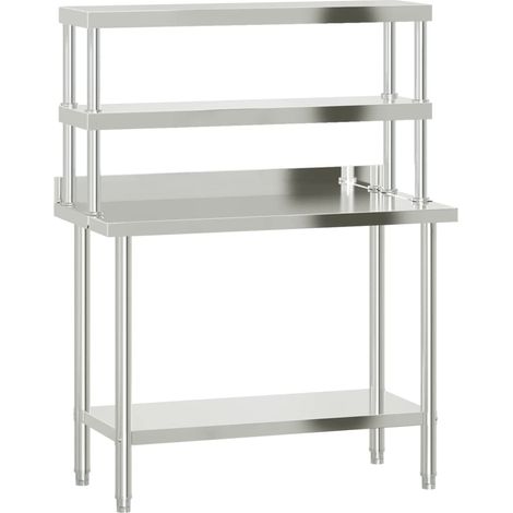 Tavolo da lavoro professionale da cucina con ripiano 110 x 55 x 150 cm in acciaio inox 020045422