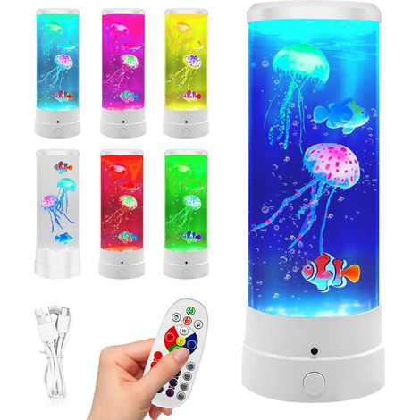 Lampe Meduse, Lampe A Lave, Jellyfish Lamp Avec 17 Couleurs Et 4 Modes, Avec Télécommande Pour Décoration Bureau Maison (10,5 X 29 cm) (1/5)