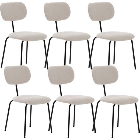 Lot de 6 chaises tissu maille douce beige arrière dossier bois pieds métal noir - DARLENE (1/5)