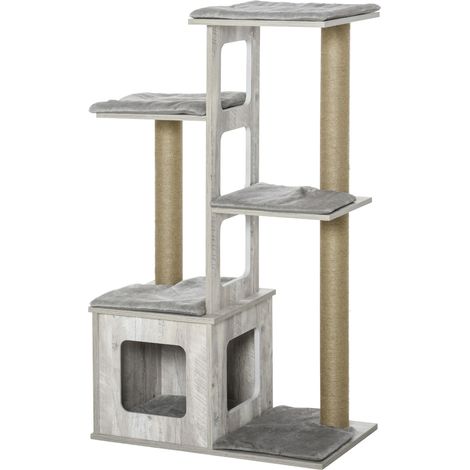 Albero Tiragraffi per Gatti 67x38,5x114 cm con Corda di Juta Grigio (1/5)