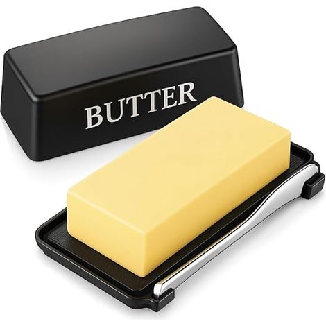 Beurrier plastique avec couvercle et couteau, boîte beurre lave-vaisselle cuisine noir (1/5)
