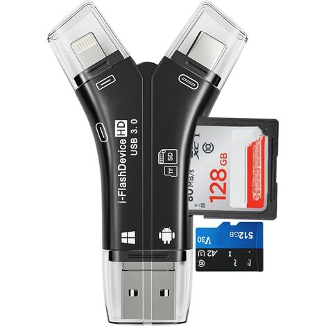 SD-Kartenleser für iPhone, iPhone SD-Kartenleser, iPhone SD-Kartenleser unterstützt SD- und TF-Karten, Kartenleser für iPhone/iPad/Android/MAC/Computer/Kamera (schwarz) (1/4)