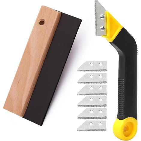 Gratte Joint Carrelage avec 6 Remplacement de Lames et Spatule à Joint Raclette de Carrelage en Caoutchouc - 200mm, Grattoir a Dejointer Carrelage pour le Nettoyage de Carreaux (1/5)