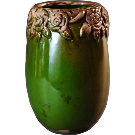 Vaso in ceramica verde con motivo floreale effetto anticato 15,5x24,5 cm - Piccola taglia (1/2)
