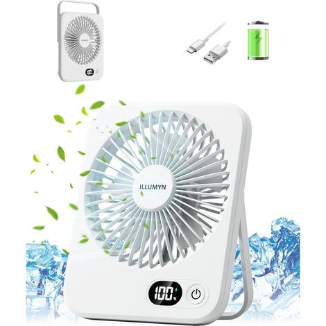 Ventilateur de Table- Ultra Silencieux, Puissant Flux d'Air pour Bureau et Maison. Portable et Pliable pour Voyage, 5 Vitesses, Batterie Rechargeable 4000mAh, Écran LCD (1/5)