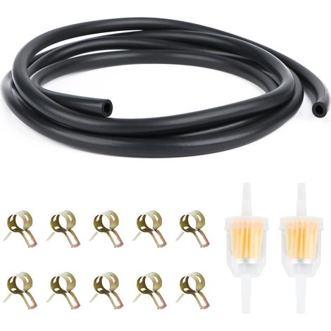 Kit de tuyau d'essence, tuyau de carburant de 2 m de diamètre 5 mm avec 2 filtres à essence et 10 colliers de serrage pour voiture, moto, tondeuse à gazon, scooter (1/5)