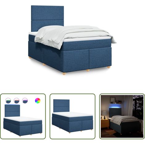 vidaXL LED-Leuchten - Boxspringbett mit Matratze Blau 120x200 cm Stoff (1/5)