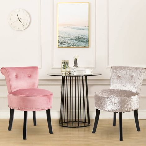 Upholstered Velvet Vanity Stool Chair with Wood Legs Bedroom Dressing Stool, Pink (1/5)