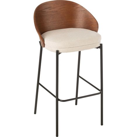 Chaise de bar bois et métal marron beige assise confortable - Marron bois et beige clair (1/5)