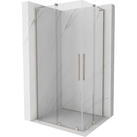 Mexen Velar L Duo Duschkabine Schiebetür 90 x 80 cm, transparent, gebürstetes Nickel - 871-090-080-0 (1/5)