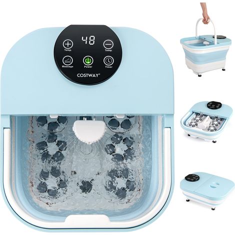 COSTWAY Collapsible Foot Spa Massager with Heat, Shower & Timer-Blue (1/5)