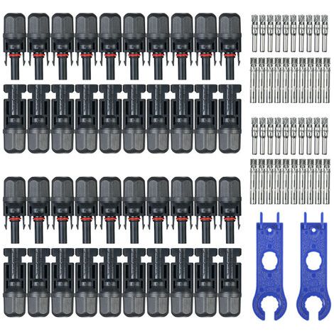 Connecteur Panneau Solaire - Mâle Femelle - IP67 - Résistant UV - Cuivre Étamage - Pour Système Photovoltaïque - 20 Paires Avec 2 Outils (1/5)