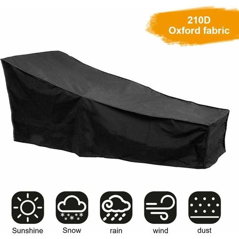 Déstockage Housse de protection pour chaise longue de jardin Housse de chaise longue Oxford avec cordon réglable, 210 × 75 × 80   40CM (noir) (1/5)
