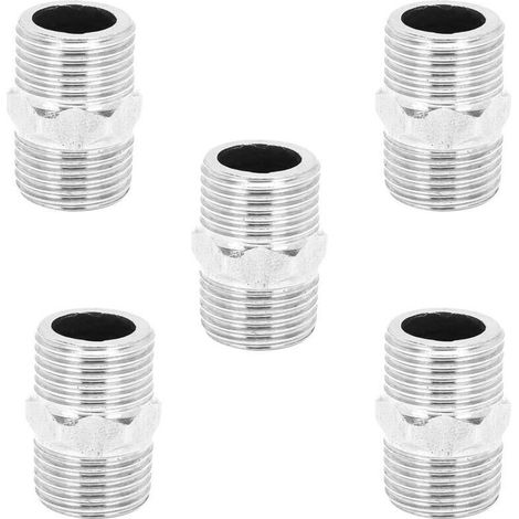 5 pièces raccords de connecteur de tuyau fileté à mamelon hexagonal en acier inoxydable 1/2in pour le chauffage de l'eau (1/4)