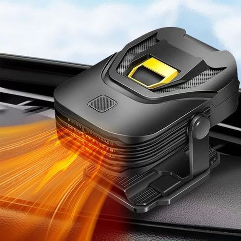 Chauffage de Voiture - Dégivreur Portable amélioré pour Pare-Brise 12V 150W Chauffage Rapide 2 en 1 et Ventilateur de Refroidissement avec Base pivotante à 360° Compatible avec Les véhicules