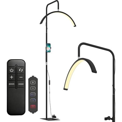 Lampadaire LED demi-lune - HOMCOM - rotative 350° - 7 températures de couleur - acier et plastique - 77,5 x 20,5 x 186 cm - noir