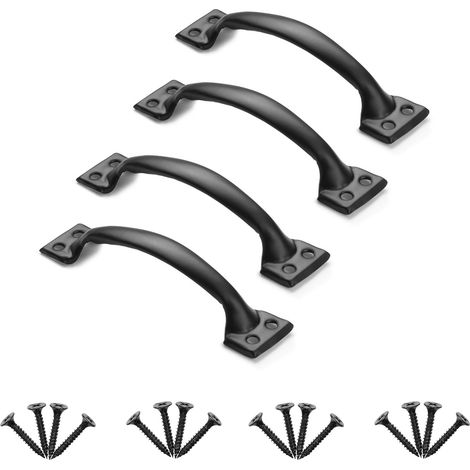 VEVOR Scheunentorgriff, 152 mm, Scheunentürgriff mit rostbeständiger Beschichtung, Schiebetür Griff aus Karbonstahl, Schrankgriff, Metall-Schiebetürgriffe für Garage, Schuppen, Schrank, 4er-Set (1/5)