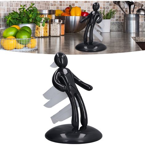 Porte-couteau humanoïde noir avec manche creux et bloc à couteaux (1/5)