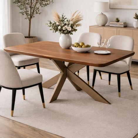 Table extensible chêne brun bords biseautés pied grège fin 220 cm PALERME