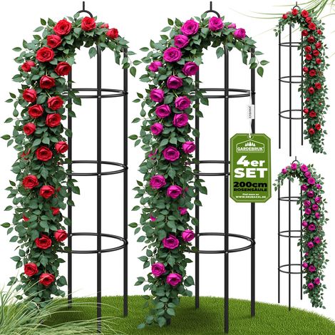 GARDEBRUK® Support pour plantes grimpantes noir en métal Arche de jardin Tuteur plantes Décoration extérieure  4x tuteurs de jardin (1/5)