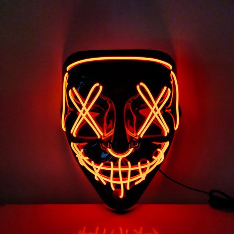 Masque lumineux Halloween LED rouge, lumière froide PP ergonomique effrayant pour cosplay (1/5)