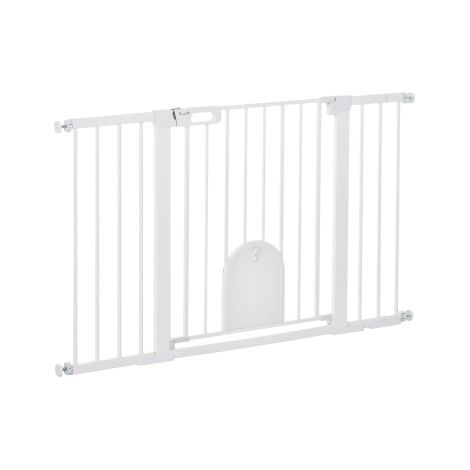 Barrière de sécurité pour porte/escalier, fixation par pince, 75-131 cm, en métal et ABS blanc, hauteur 76 cm pour une sécurité optimale à domicile