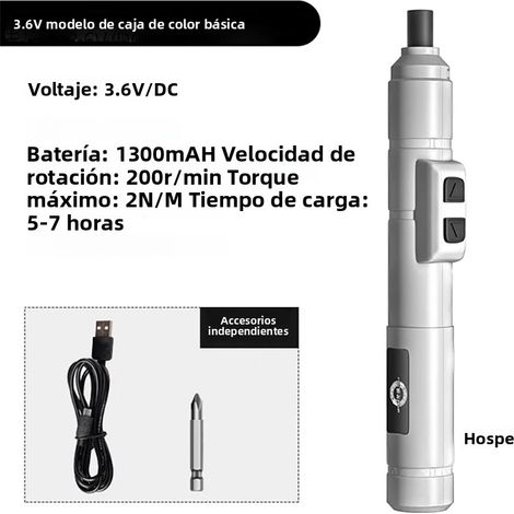 (Modèle de base blanc) Mini tournevis électrique sans fil, rechargeable par USB, 3,6 V, 200 tr/min, batterie incluse (1/5)