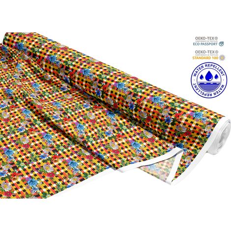 TESSUTI DECORATIVI PER ESTERNI OXFORD - Motivo fiori colorati su un motivo a scacchi I DR130 (1/5)