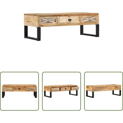 Table basse en bois de manguier - Table basse 110x50x38 cm bois de manguier massif (1/5)