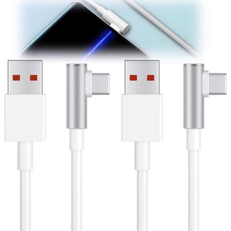 2 Pièces 6A Câble 120W, Câble USB C Coudé 90 Degrés Charge Rapide 6A, Câble Charge Turbo 1,8M pour 4/13T/12X/12T/11T Pro/11 Lite/10T/Note 13/12/11/ Mi 11 POCO X6 Pro M6 Pro F5 Pro (1/5)