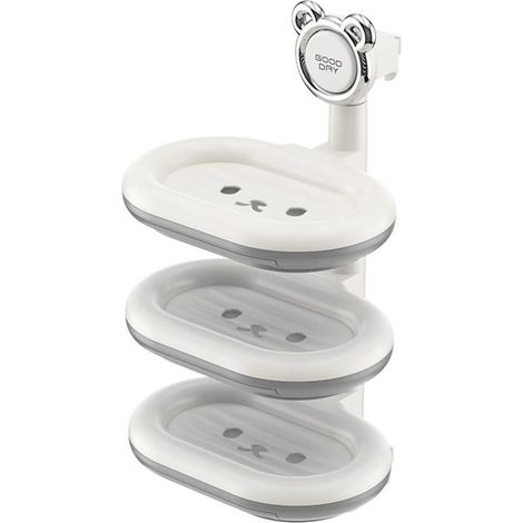 Porte-savon de douche à trois niveaux, porte-shampoing rotatif, porte-savon mural auto-drainant, porte-éponge de cuisine (gris) (1/5)
