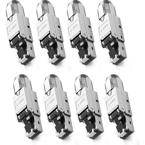 Lot de 8 fiches réseau CAT 7 RJ45 pour câbles LAN rigides - Câble de pose Ethernet - Fiche LAN CAT 7 sans outil LSA, entièrement blindé STP, 10 Gbit/s, AWG 22-24 (1/5)