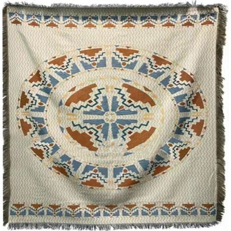 Nappe rectangulaire vintage à franges sur les 4 côtés, double épaisseur, 2 couleurs, idéale pour les pique-niques (90 x 90 cm). Dimensions : 90 x 90 cm. (1/5)