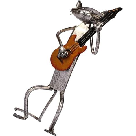 Sculpture Chat Métal Vintage avec Guitare Figurine Décorative Antidérapante pour Salon Bureau et Bar Ornement Cadeau Noël pour Amoureux des Chats (1/5)