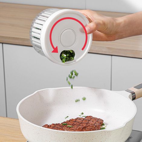 Récipient rond multifonctionnel en plastique blanc pour fruits et légumes, idéal pour conserver la ciboulette. (1/5)