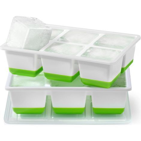 2 Bac à glaçons, Moule silicone, 6 cm, Grand format, 140 ml, Sans BPA, Couvercle, Whisky, Cocktail (1/5)