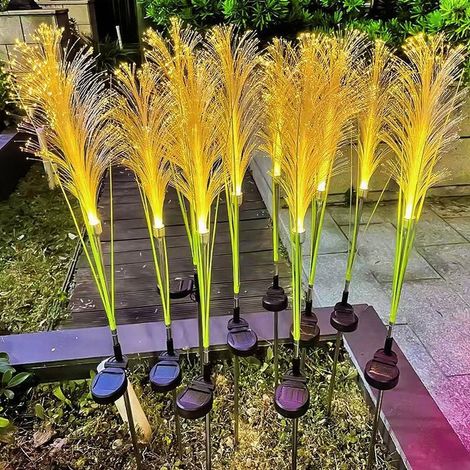 Lampe Solaire Exterieure Jardin, 2 Pièces Lumière Solaire Fleurs à Roseau, LED Lumiere Solaire Étanche IP65, Décoration pour Chemins, Pelouse, Terrasse, Clôture, Fête, Mariage Noël (1/5)