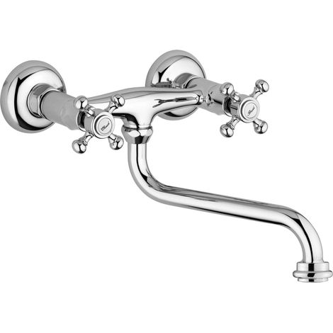 Paffoni – Robinet mural de cuisine – Mitigeur d'évier avec bec pivotant FBLV161CR – Entraxe 180mm – Finition chromée – Design rétro