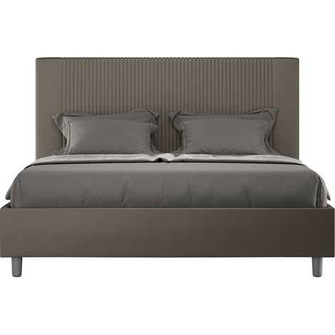 Lit moderne 160x200 cm avec tête de lit rayures verticales matelassé simili cuir cappuccino Bazen-Option Avec sommier et sans coffre (1/5)