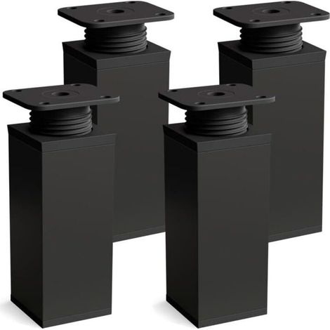 Furniture legs, set of 4. Design: Matte black. Height: 60mm, adjustable. Angular shape. (1/4)
