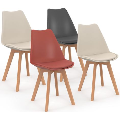 Idmarket – Lot de 4 chaises scandinaves SARA – Assise en polypropylène – Pieds en bois d'hévéa – Mix color gris foncé, terracotta, beige