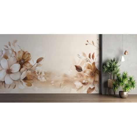 Papier peint fleuri - bouquet crème aquarelle - 150 x 250 cm (1/2)