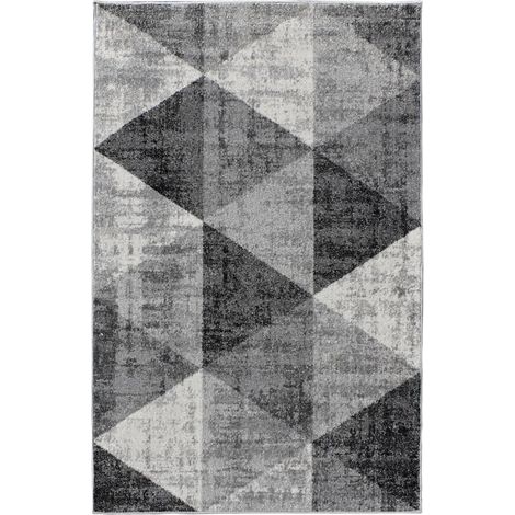 Tapis salon et chambre 200x280 gris et crème rectangle tissé motif géométrique SOLTAM