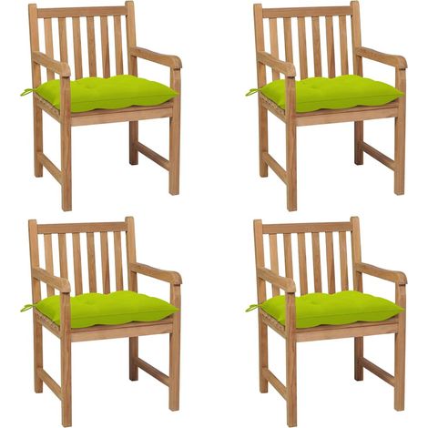 vidaXL Sillas de jardín 4 uds madera de teca y cojines verde brillante (1/4)